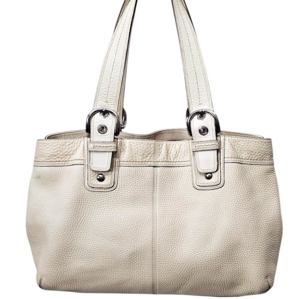COACH SoHo Ivory Cream Pebbled Leather Large Tote Shoulder Bag Genuine COA EUC - Picture 6 of 15